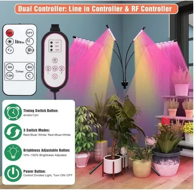 Imagem -03 - Full Spectrum Led Grow Light com Suporte Luzes de Plantas de Interior Timing Ajustável 12h