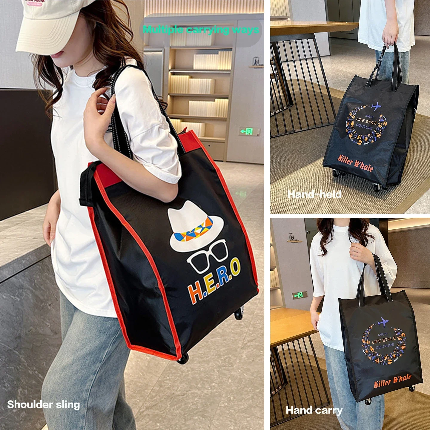 Luggage Bag With Universal Wheels Large Capacity Shoulder Handbag Men Women Travel Boarding Bag Clothes Storage Shopping Grocery