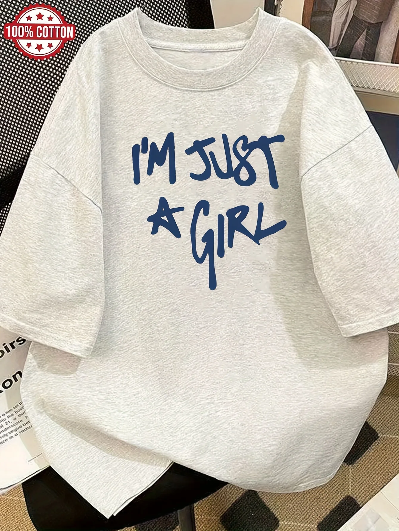 I'm Just A Girl with A Printed Women's T-shirt Casual Short Sleeved Round Neck Top with Interesting Letter Patterns Cute T-shirt