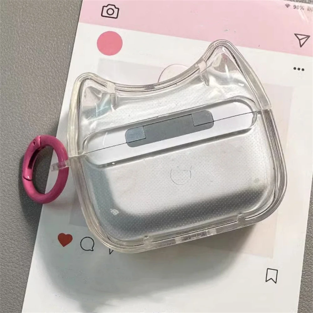 Kawaii Cute Pink Bowknot Ear Clear cuffie custodia per AirPods 1 2 3 con portachiavi custodia protettiva Soft Cover per AirPods Pro 2