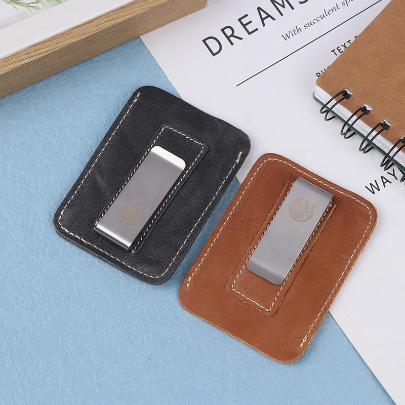 Thin Leather Money Clip Mini Wallet Men Credit Card Slot Slim Bills Metal Cash Clamp For Man Small Billfold Holder