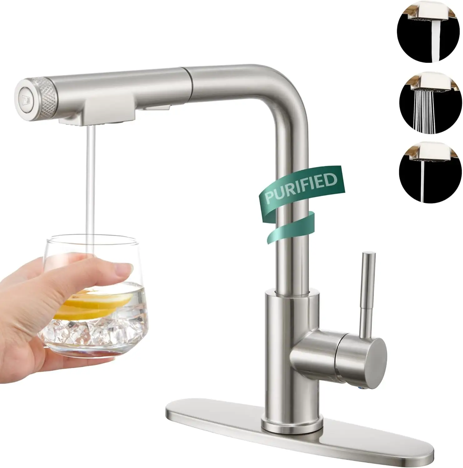 

Смеситель для кухни с выдвижным распылителем — нержавеющая сталь 3 в 1, одна ручка, матовый никель