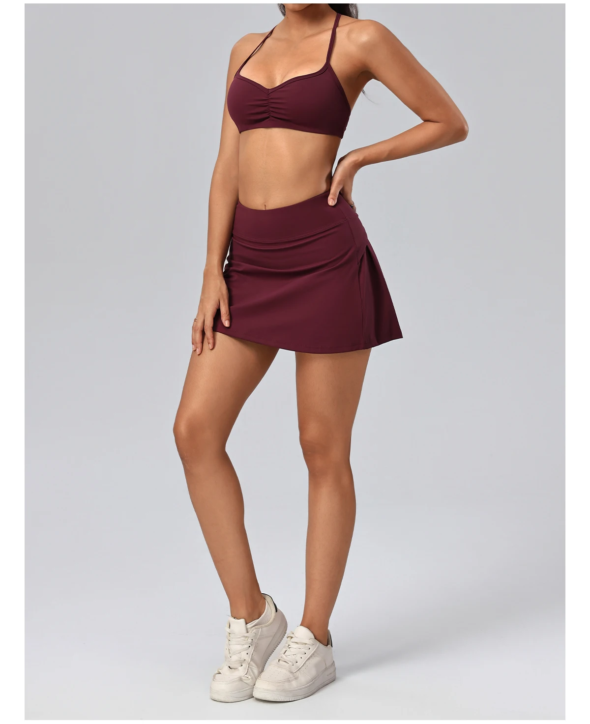 Hearuisavy Fitness-Set 2-teilig Damen Gym High-Waist Rockhose Gerüschter Sport-BH Atmungsaktive Yoga-Workout-Sportbekleidung für Frauen – Detail 29