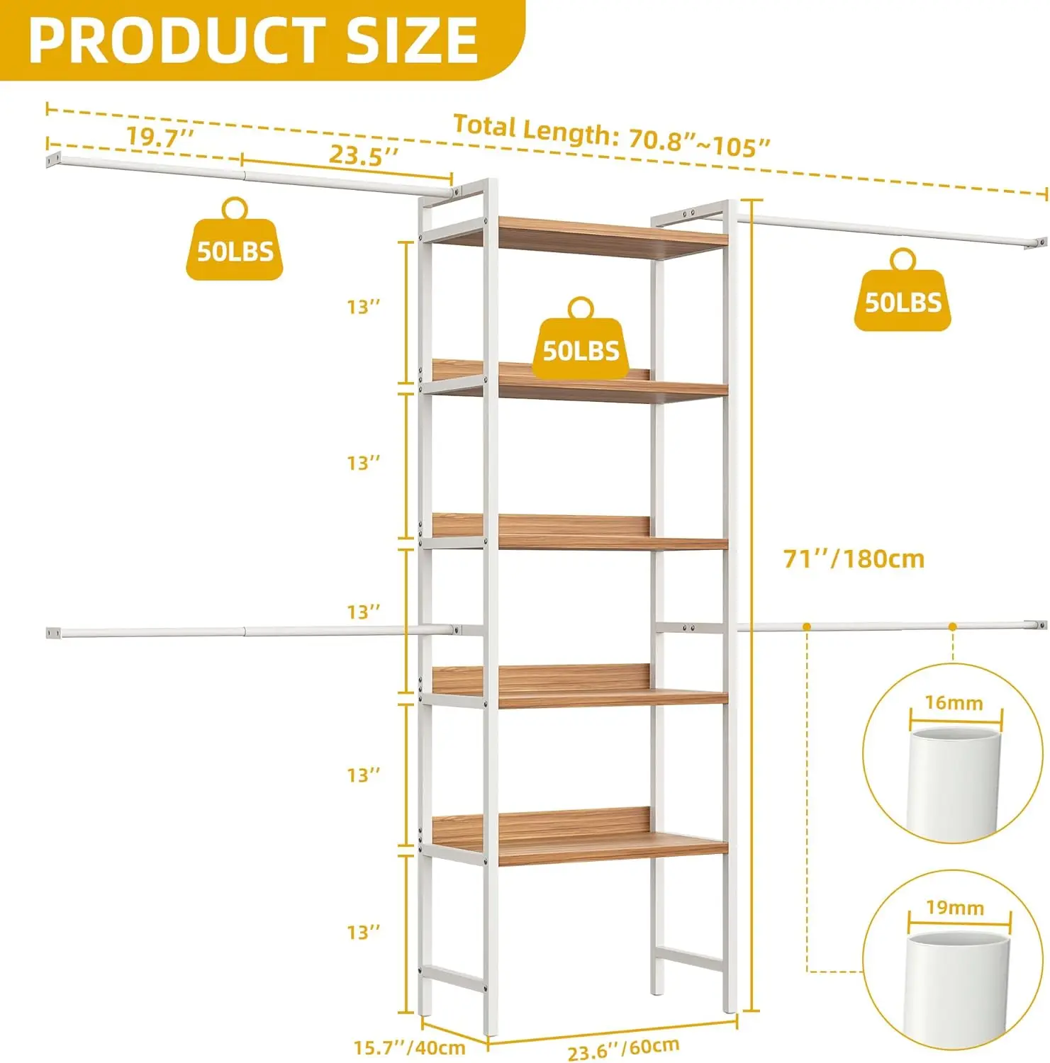 Dwvo Closet Organizer System For Bedroom, Adjustable Heavy Duty Garment Rack Walk In Closet System, 4 Expandable Hanger Rods