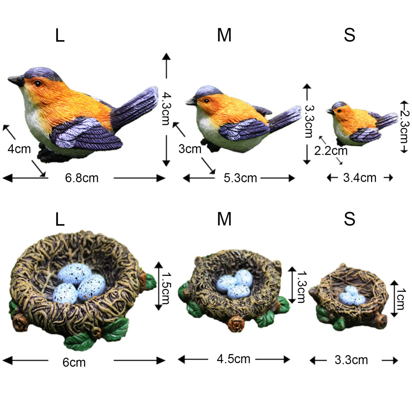محاكاة الطيور، عش الطيور الراتنج الحرفية زخرفة، لطيف الحيوان DIY النحت شجرة الديكور، البستنة بونساي الديكور