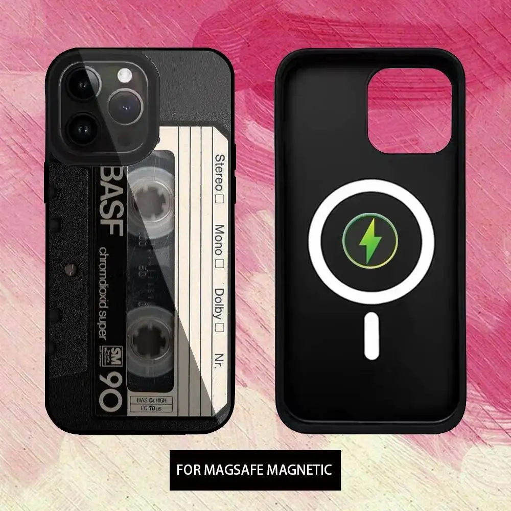 Capa de telefone cassete de fita de rádio magnética para iphone17,16,15,14,13,12,11 plus, pro max carregamento sem fio magnético magsafe