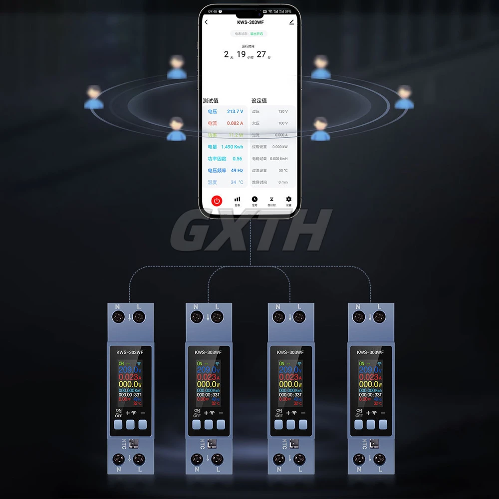 AC85-290V 0-40A 8-in-1 Digital Voltage Ammeter Tuya WIFI Energy Meter Frequency Meter Timer Smart Life Remote Control KWS-303WF