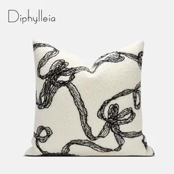 Diphylleia Modern Vintage Floating Belt Geometry Embroidered Pillow Cover Super Soft Lambwool Cushion Case For Sofa Couch Bed