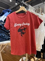 Camiseta roja con estampado de vaquero para mujer, Camiseta de algodón con cuello redondo, ropa de calle Vintage para mujer, camisetas de manga corta, Top nuevo Y2k