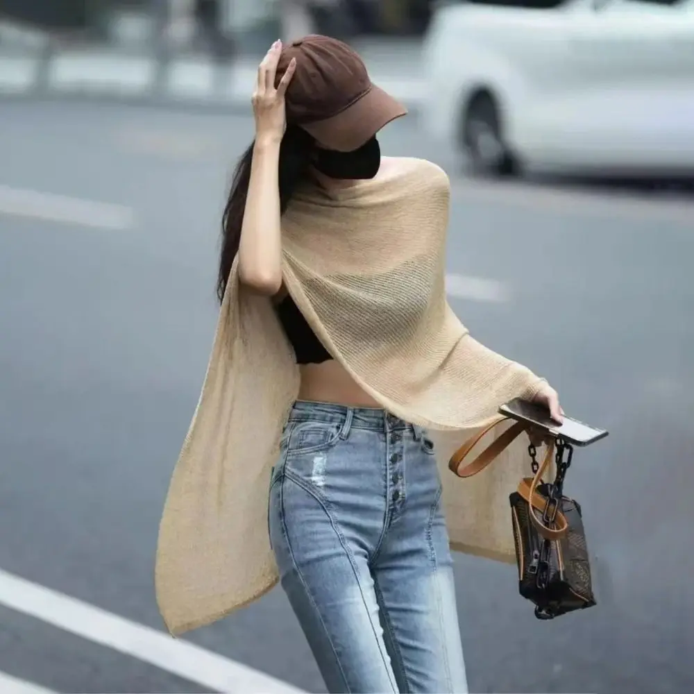 Women Fashion Loose Irregular Cape Shawl Thin Ice Silk Sun Protection Shawls Gifts Knitted Sweater Top image 3