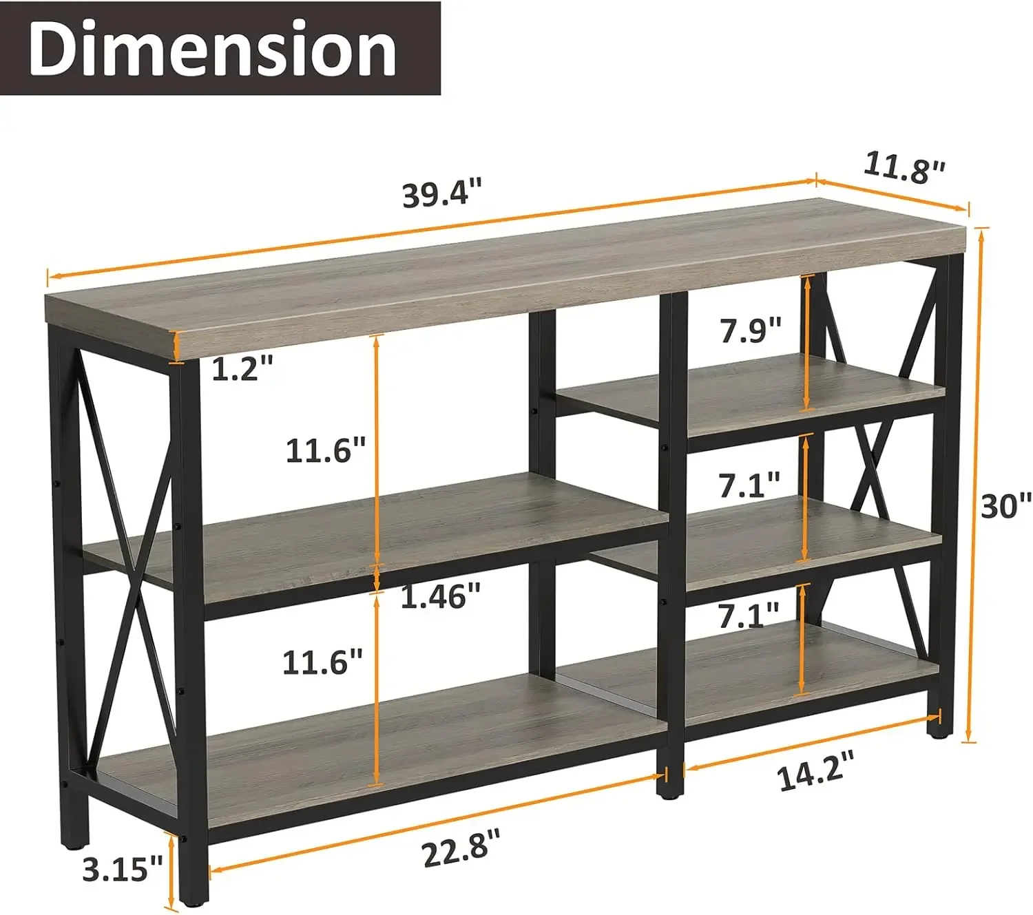 Mesas de console estreitas com prateleiras de armazenamento de 5 camadas, mesa console para sofá de entrada, sala