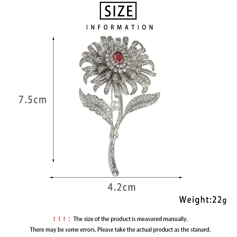 Luxury Micro-inlaid Zircon Elegant Small Pearl Sunflower Brooch High-end Sweater Jacket Accessory Pin Chrysanthemum Broche