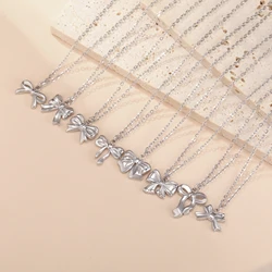 Unift Romantic Bowknot Necklace for Women Stainless Steel Pendant Jewelry Kpop Fashion Wedding Korean Bow Choker Neck Chain Gift