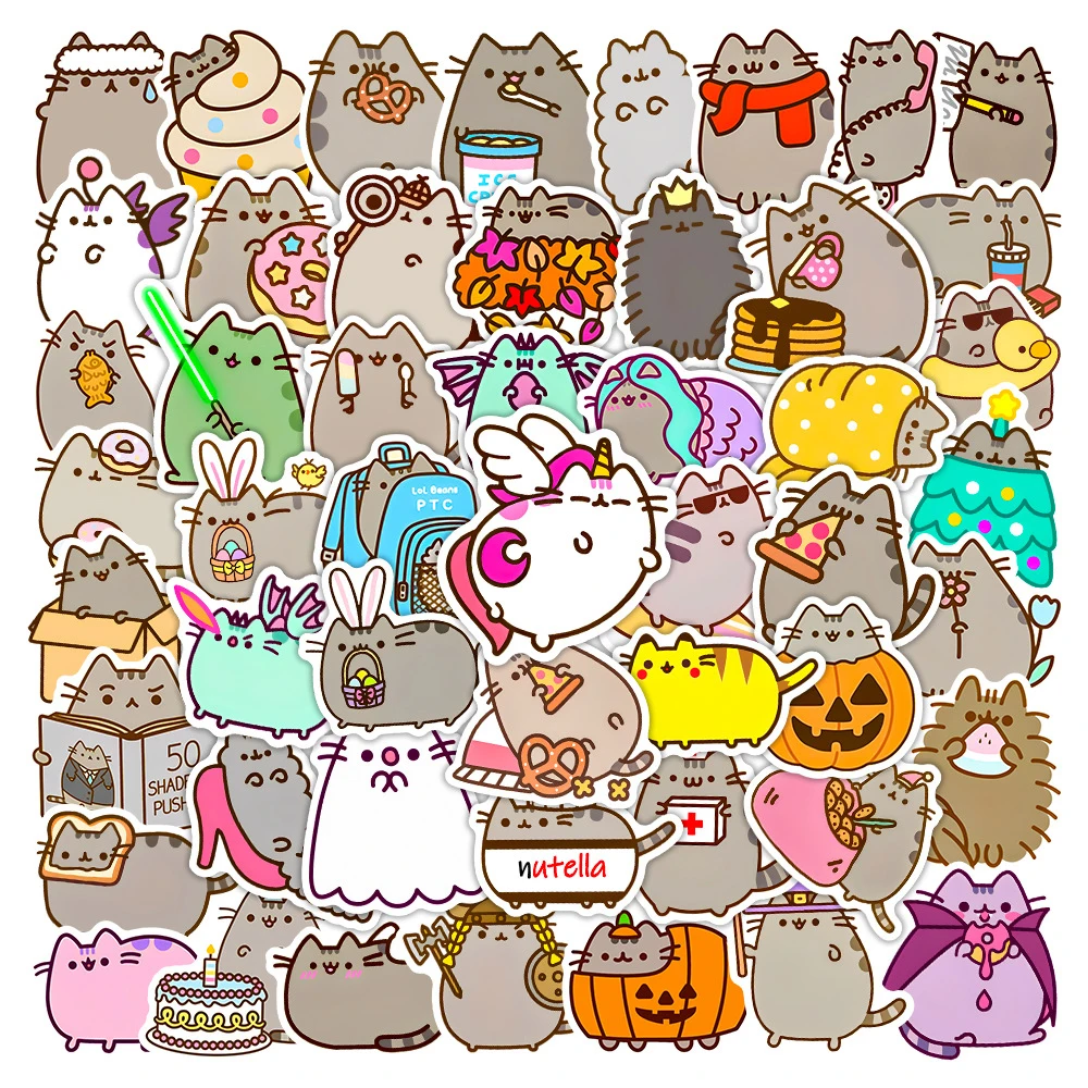 10/30/50pcs Cartoon Cute Chunky Cat Stickers Pack Graffiti Decals Toy DIY Skateboard Helmet Phone Kawaii Animal Sticker for Kids