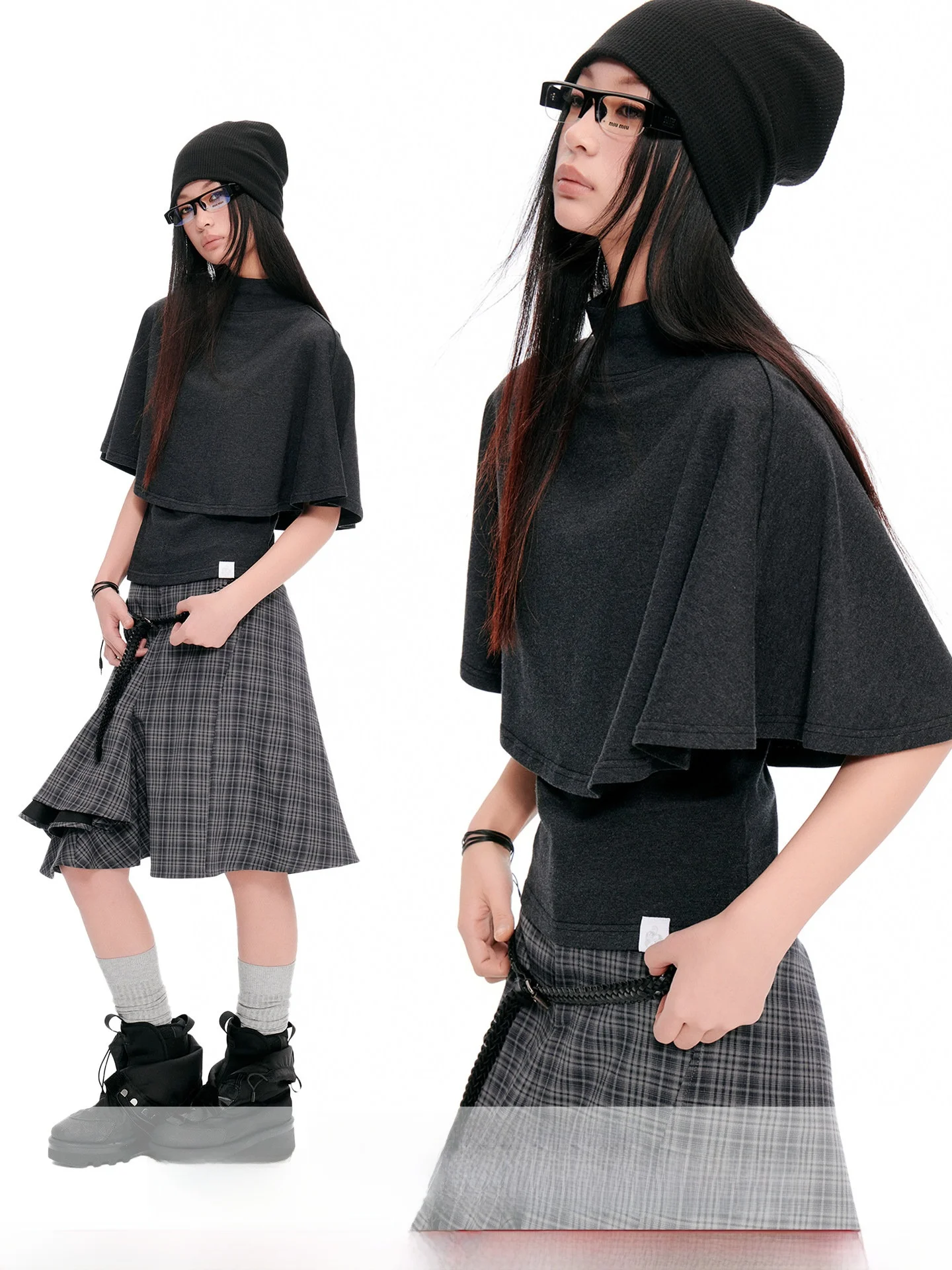 

JIKOO Korean Style Sweet Cool Half High Neck Cloak Short Sleeve T-Shirt Summer Layering Slimming Top Cotton Knitted Casual Wear