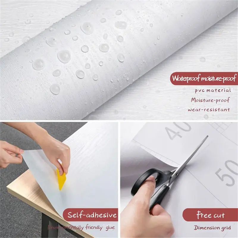 Desktop Waterproof Wall Stickers Home Decoration Bedroom Wallpaper 45cm DIY White Wood Grain Classics Self-adhesive Living Room image 6