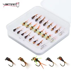 Vampfly 24pcs#16 Slotted Bead Head Jig Nymph Fly Barbed Jig Hook Fast Sinking Euro Flies Wet Nymph Trout Steelhead Fishing Lures