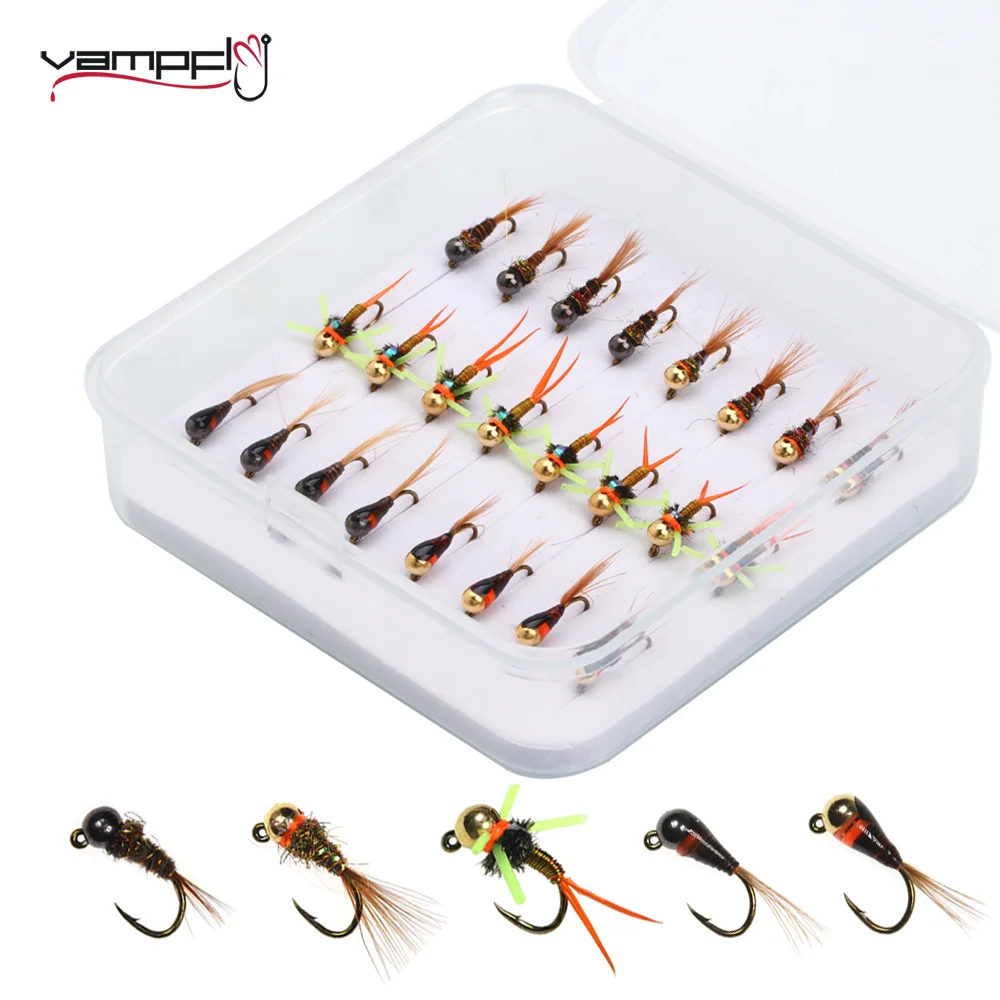 Vampfly 24szt # 16 Przynęt Muchowych z Otworami na Koraliki, Jig Nymfa, Haczyk Jig z Zadziorem, Szybko Tonące Muchy Euro, Mokre Nimfy, Przynęty na Pstrągi i Steelhead
