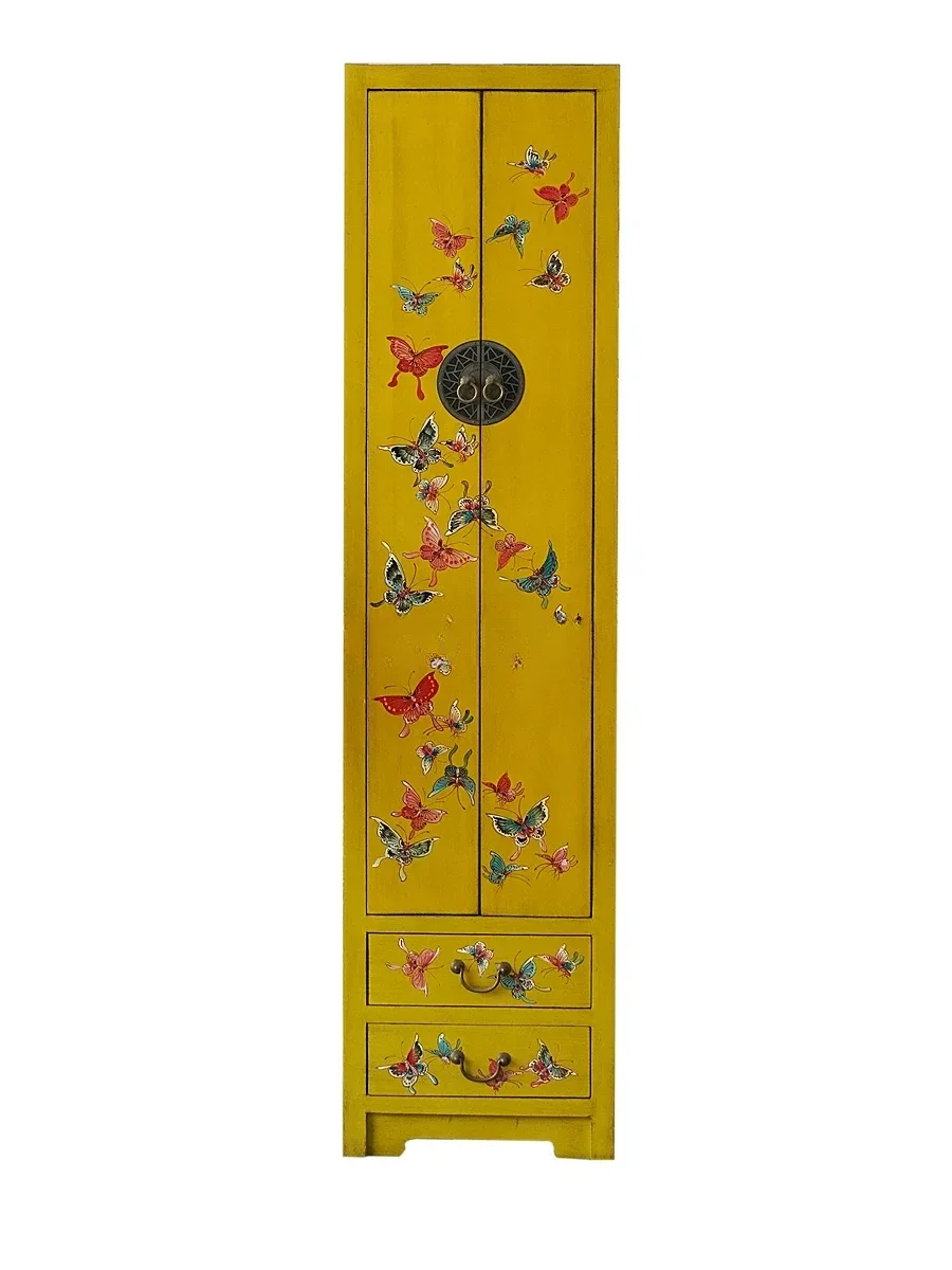 

New Chinese-style solid wood painted display elm hand-painted vertical cabinet small apartment locker