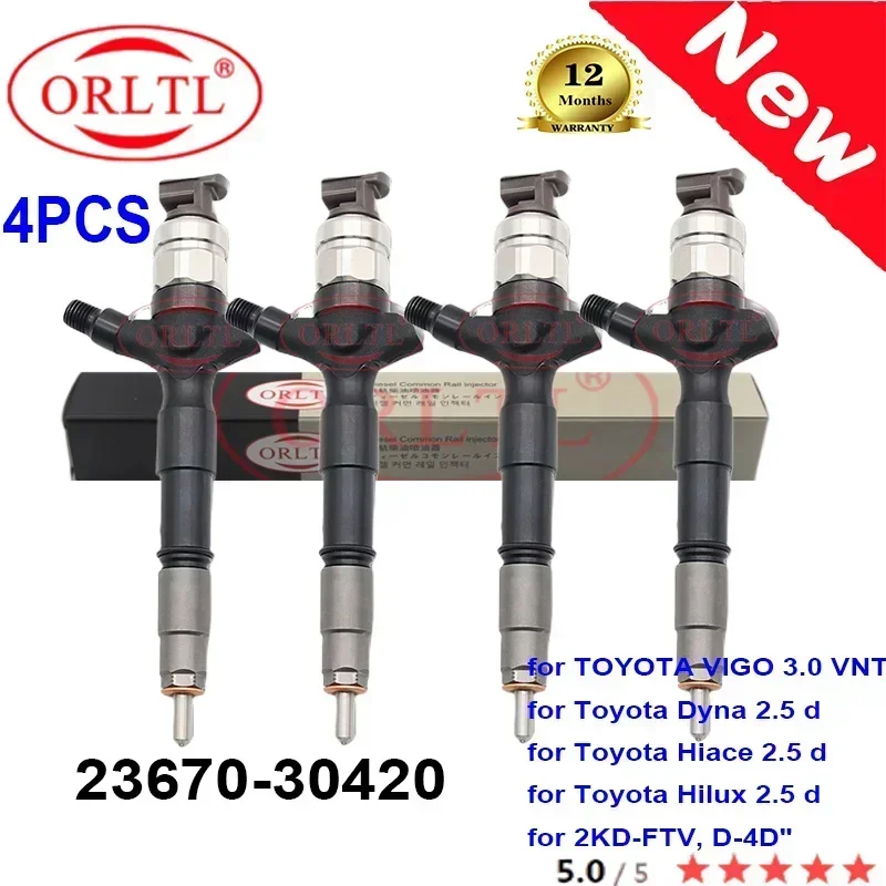 

4 шт. НОВЫЕ форсунки Common Rail 2367030420 (23670-30420, 23670 30420) для TOYOTA Dyna, Hiace, Hilux 2KD-FTV