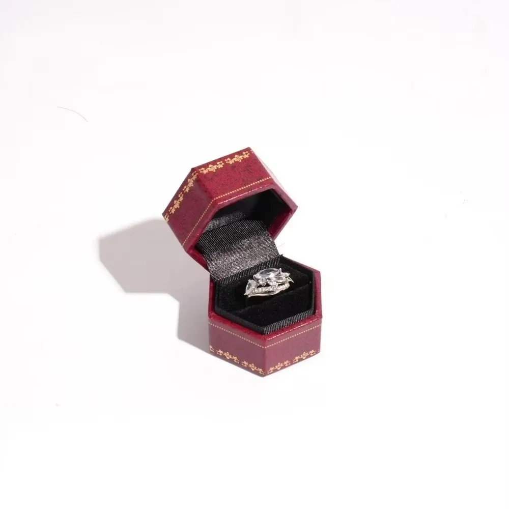 2026 Hexagonal Mini Ring Box Compact Print Pattern Gift Packaging Case Flip Cover Jewelry Organizer Box For Wedding Ceremony
