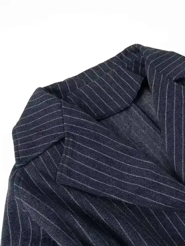 여성용 신상 라펠 긴 소매 루즈핏 윈드브레이커 패션 트렌드 봄 가을 2026 블루 스트라이프 스카프 캐주얼 트렌치코트