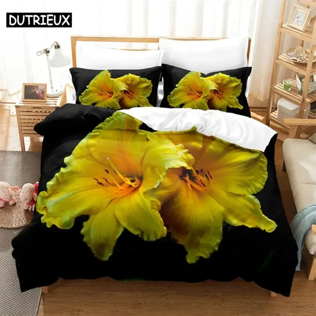 Yellow Flowers  Queen Supplies Set Duvet Cover Set Bedding Sets For Adults Bed With Pillowcases No Filling Luxury Birthday Gifts