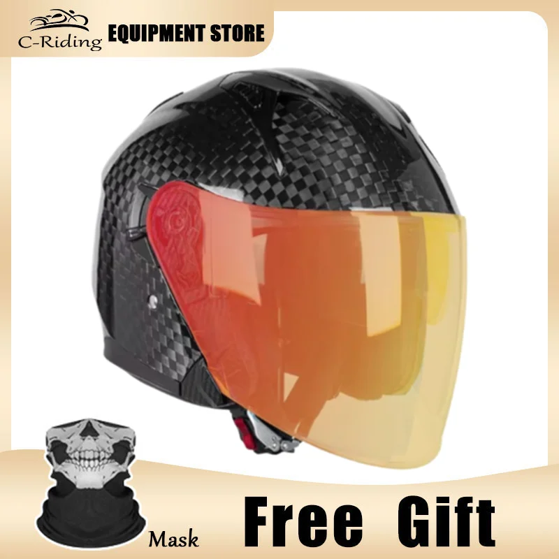 

Ultra Comfortable 3/4 Open Face Carbon Fiber Motorcycle Helmet Perfect for City Commuting Scooter Riding and Long Highway Cruise