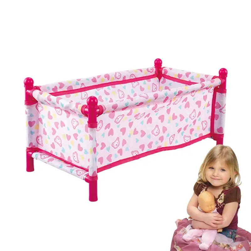 Kid Doll Bed Realistic Children Doll Folding Crib Bed Doll Accessories Simulation Game Pretend Play Toy For Boys And Girls Gift