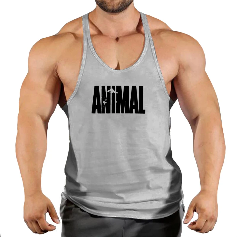 2023 Mens Gym Tank top Men Fitness Sleeveless Shirt Male Cotton Animal Print Fitness Sports Vest Undershirt Gym Running Vest Men