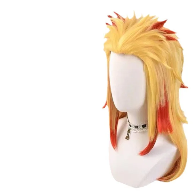 Anime Chasseur De Demons Rengoku Kyoujurou Cosplay Wig Costume Blonde Halloween Wigs for Men