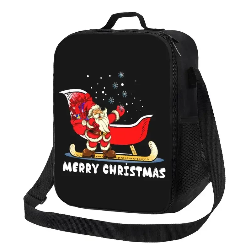 Santa Claus Snowboarding Insulated Lunch Bag for Office Merry Jingle Bells Resuable Cooler Thermal Bento Box Women