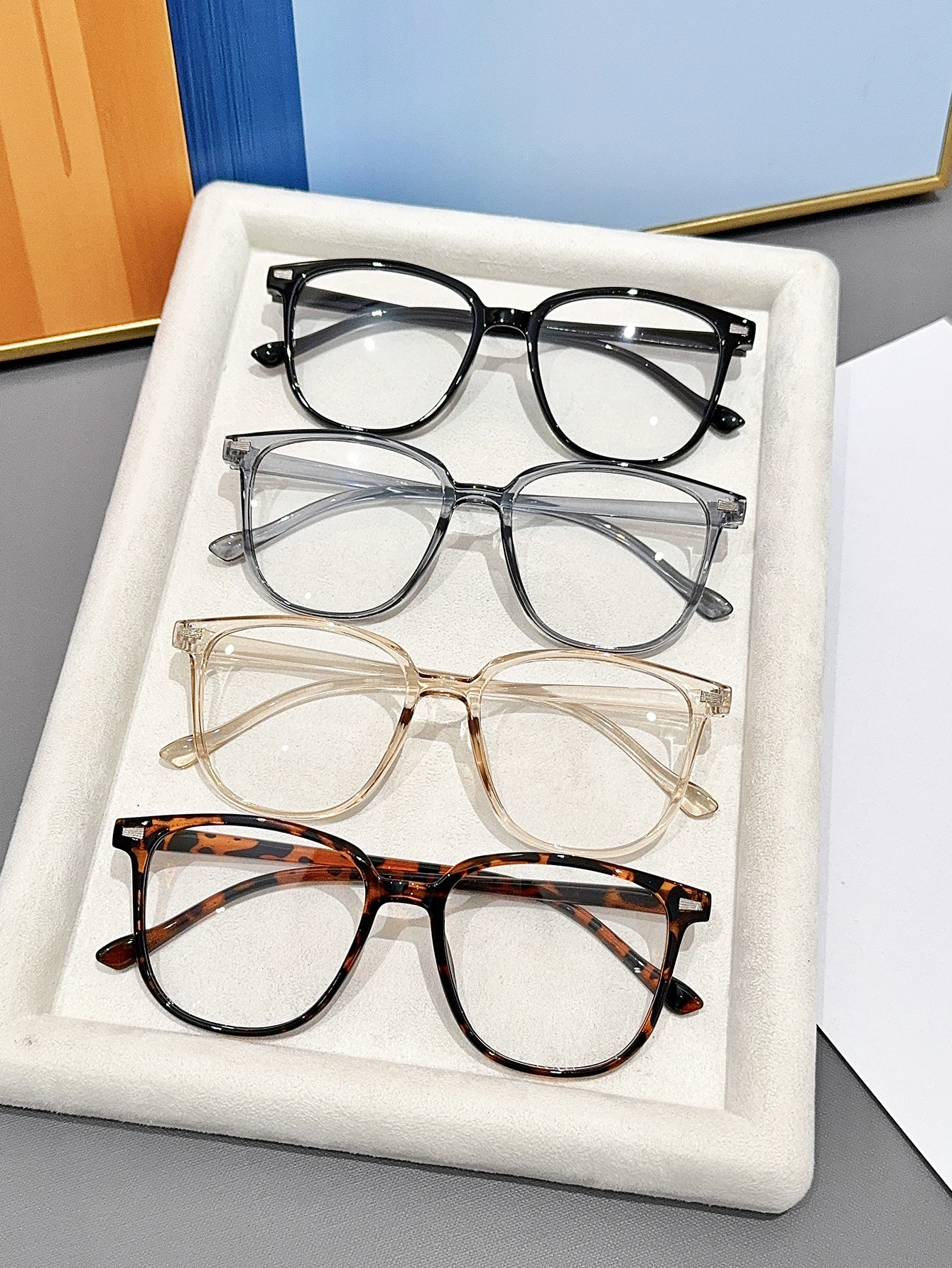 4pcs minimalist full-frame square lens glasses, all-match, suitable for daily street shooting styling accessories