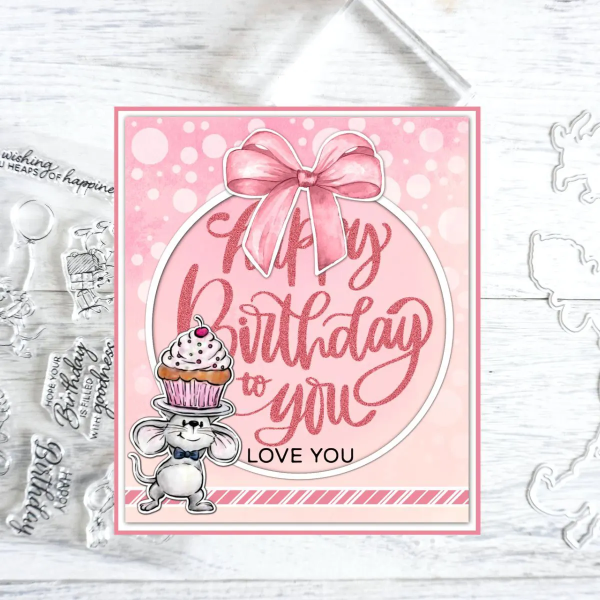 MangoCraft Adorable Mouse And Cake Metal Cutting Dies Clear Stamp Happy Birthday Scrapbooking Decor DIY Cut Dies Stamps For Card