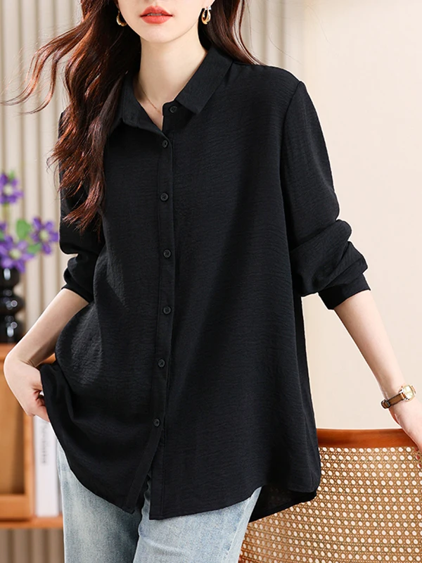 

Faionable Loose Bla для похудения, длинные женские брюки све irt, весна-осень 2023, повседневный топ большого размера в Корейском стиле, поли...