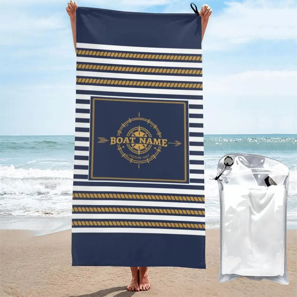 Personalized Boat Name Beach Towel Nautical Stripe Mat Summer Vacation Pool Bath Towel Decoration Polyester Gift