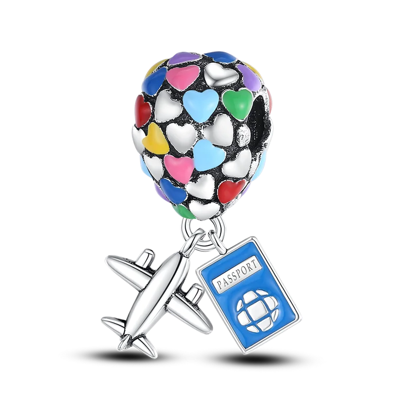 Charms Fit Pandora Original Bracelets Silver 925 Stering Earth Plane Bead Hot Air Balloon Travel Pendant DIY Jewelry Making