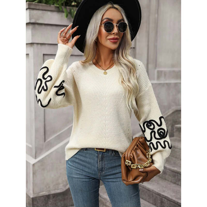 

Autumn women's clothing 2023 New Pullover Women's Knitwear Solid Color Pattern Fashion Long Sleep Top