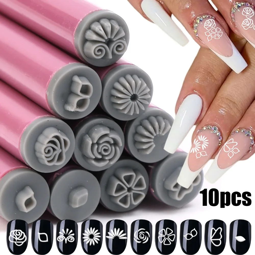 1-10pcs Flower Geometry Pattern Nail Stamp Set Multifunction Nail Painting Tool Nail Polish Gel Doodle Pen Brushstroke Templates