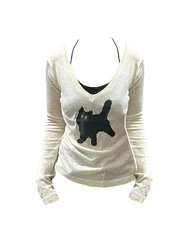 Korean Fashion Cartoon Animal Print Graphic Top V-Neck Office Lady Casual Simple T-shirt Long Sleeved Tees Streetwear New Design