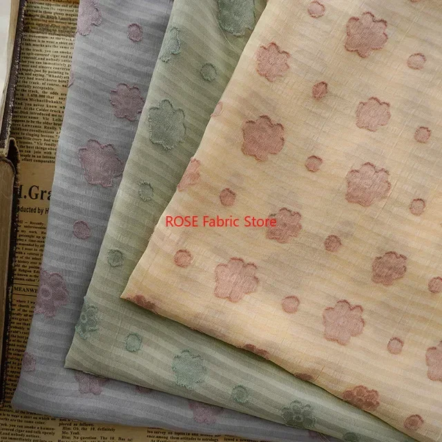 الوردي الأزهار الجاكار الشيفون النسيج تنفس قماش مخطط لفستان الربيع، قميص، بلوزة الصيف، الدانتيل الأعلى