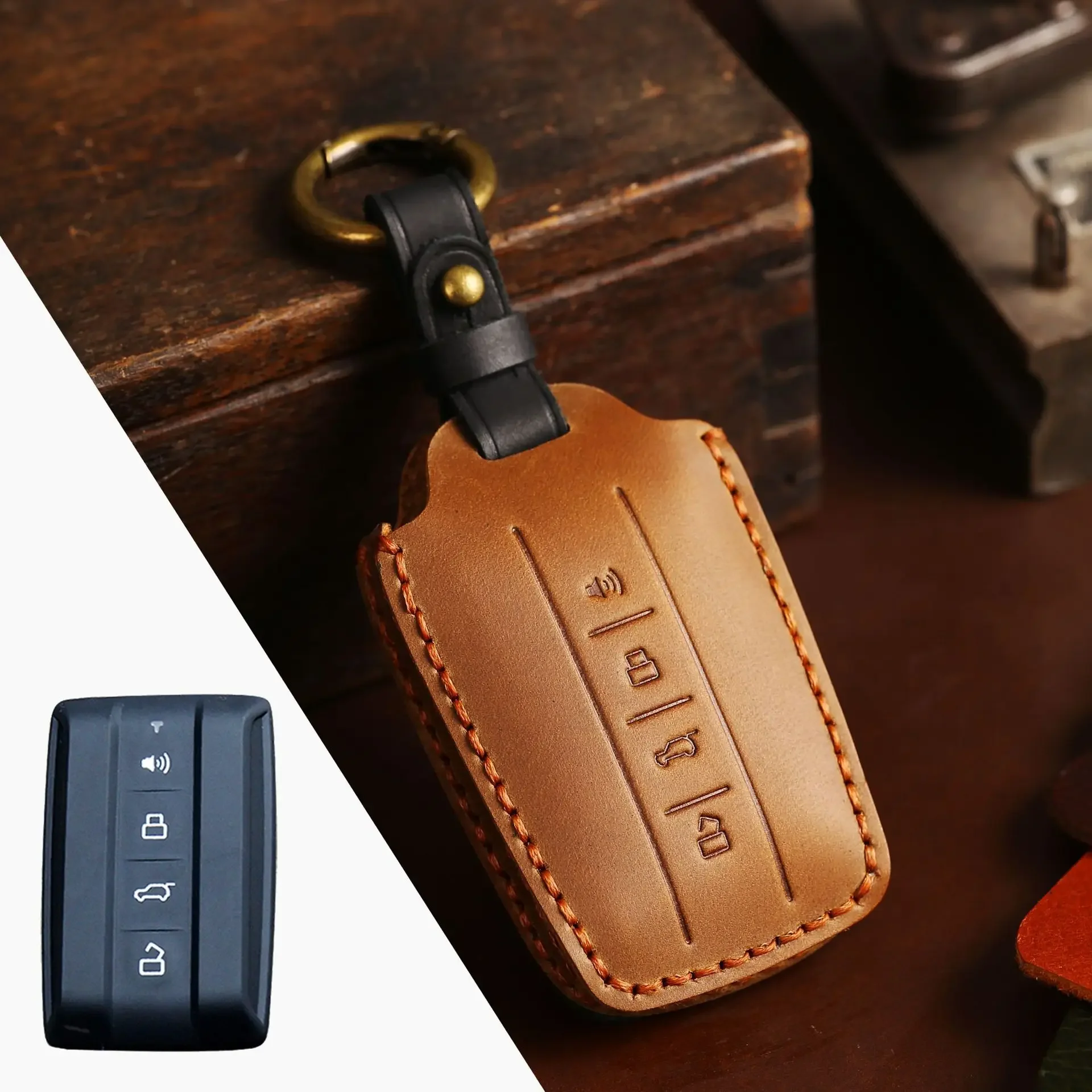 

1pc Leather Car Key Case Cover Fob Shell For Great Wall GWM WEY TANK 300 500 Tank300 Tank500 Car Accessories