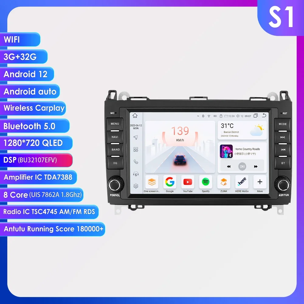 4G Android 12 Auto Auto Radio Voor Mercedes-Benz W169 A150 A160/W245 B180 B200/W639 W906 Sprinter Multimedia Gps Stereo Carplay