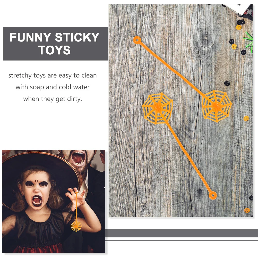 

50Pcs Sticky Spider Web Halloween Stretchy Spider Webs Tpr Elastic Stress Reliever Fun Party Supplies Kids Sensory