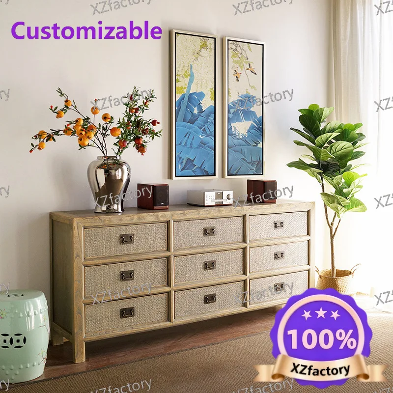 Factory Direct 2026 Top RatedSolid wood nine-chest cabinet storage, wooden furniture against the wall, tea cabinet, wine cabinet