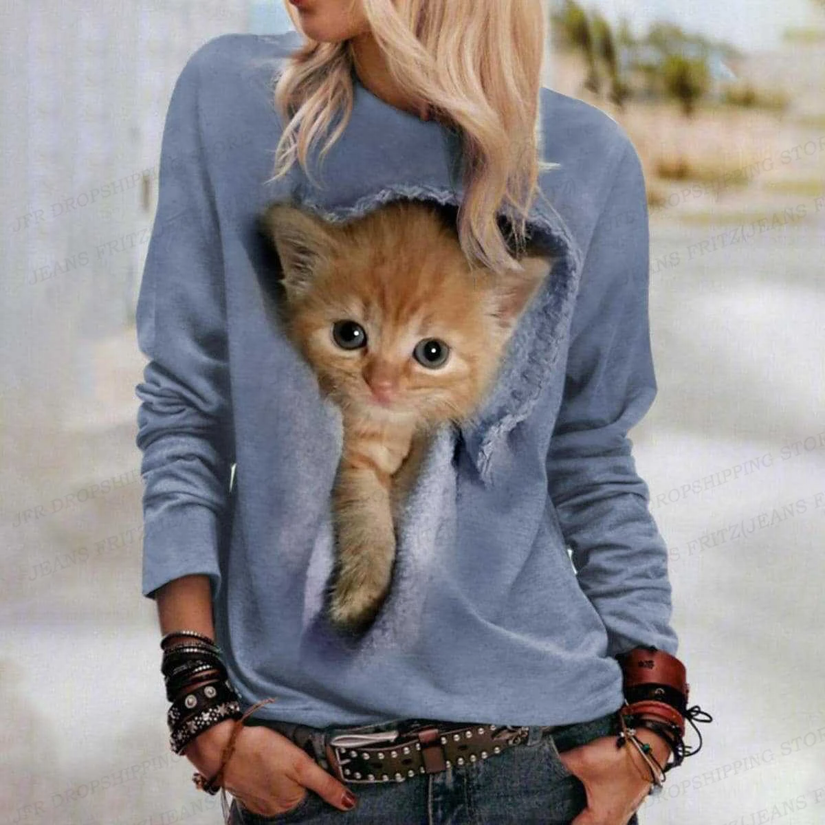 Lovely Cat Hoodie 3D Animal Print Crewneck Long Sleeve Sweats Harajuku Hoodies High Quality Coat Girl Tracksuit Women Sweats Cat