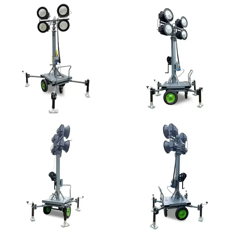 for Hand Push Manual Lifting Mast Light Tower with 4x300w LED Lamp