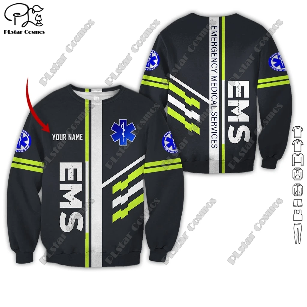 Custom Name EMS Emergency Medical Service Uniform 3D Printing Hoodie Street Women Men Pullover/Sweatshirt/Zip Hoodie A15