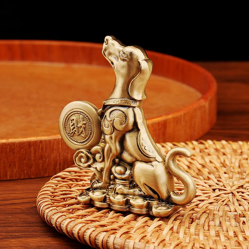 Twelve Zodiac Brass Ornament Sitting Ground Wealth Yuanbao Fortune Pure Copperware Money Dog Crafts Wholesale