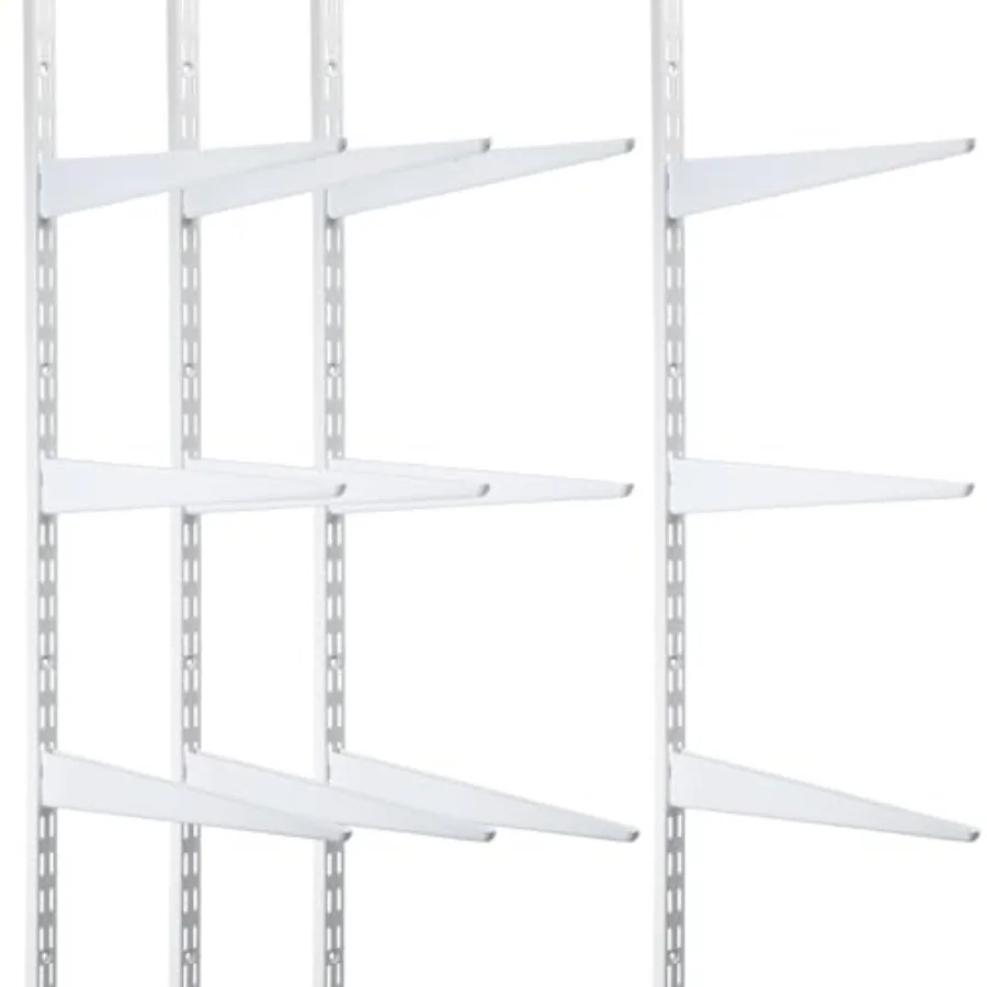 

4 Pcs Twin Rail Upright Wall Shelving System 47. 5 Inch with 12 Pcs Shelf Bracket Heavy Duty Adjustable Storage Rack Metal Supp